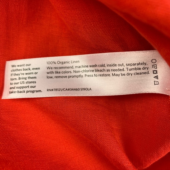 Eileen Fisher Orange 100% Linen Mandarin Collar Shirt Dress - Picture 6 of 9